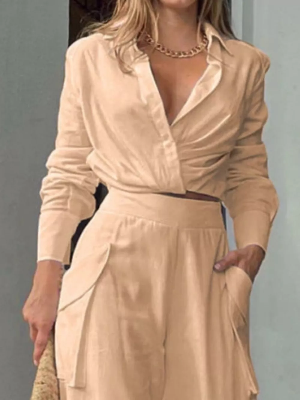 Long Sleeve Shirt and Wide Leg Pants Set, image 6