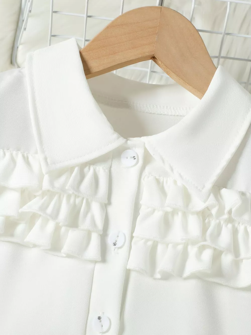 Children's Ruffle Trim Puff Sleeve Top & Pleated Skirt Set, image 4