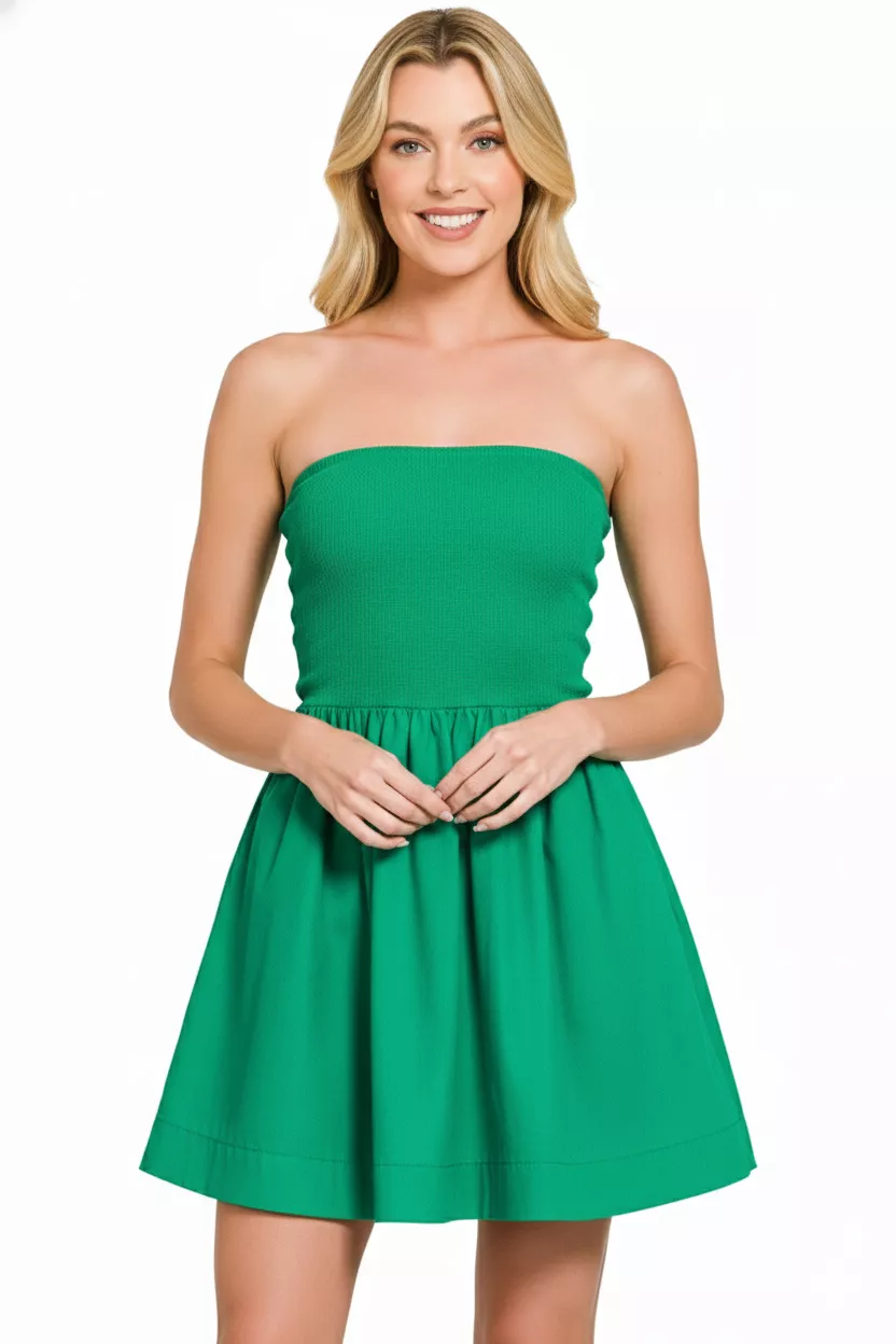 Combined Knit Tube Top Flare Mini Dress, image 3