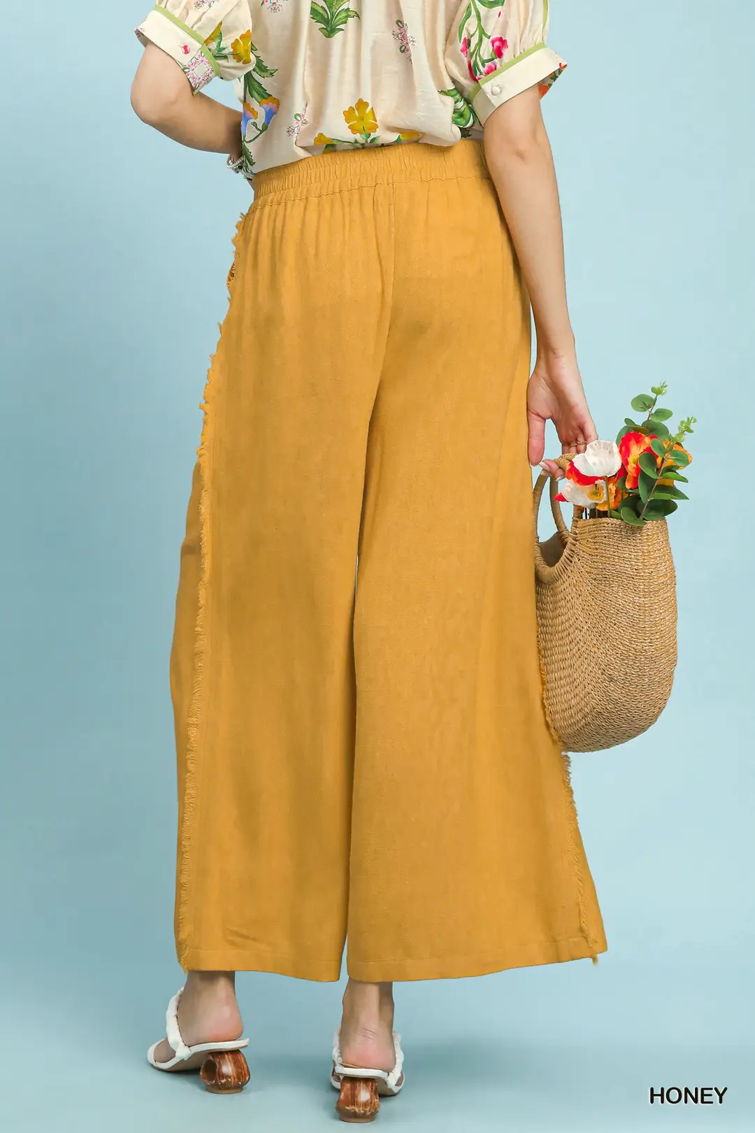 Linen Frayed Side Pocket Wide Leg Pants, image 4