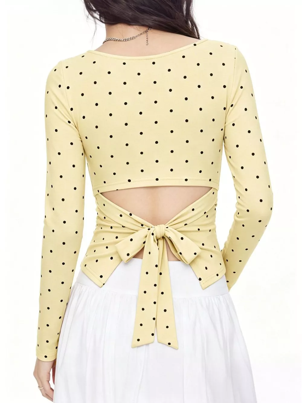Long Sleeve Polka Dot Tie Back T-Shirt, image 6