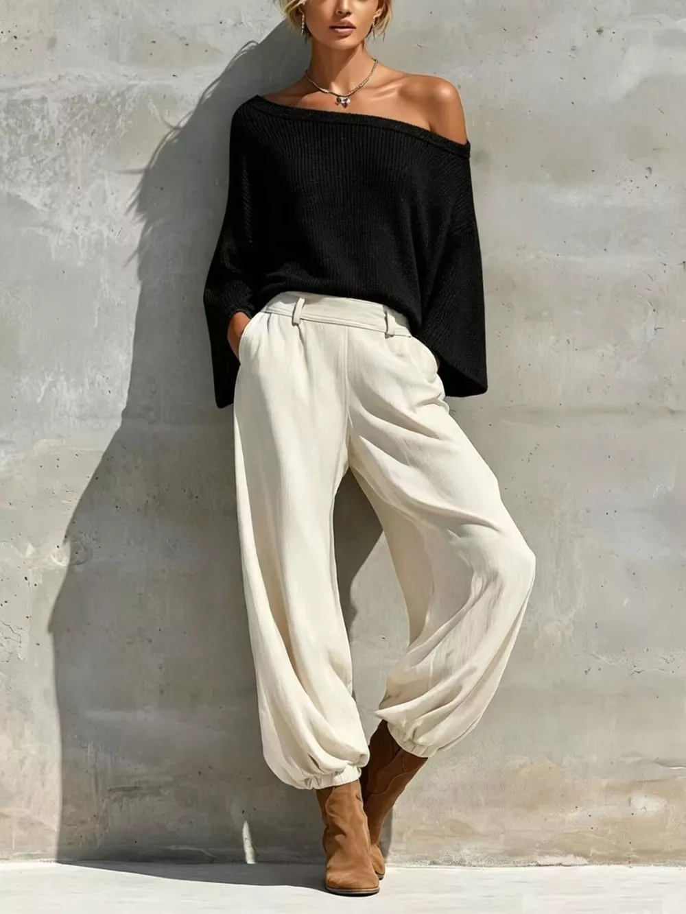 One-Shoulder Knit Top and High-Waisted Pants Set, image 7