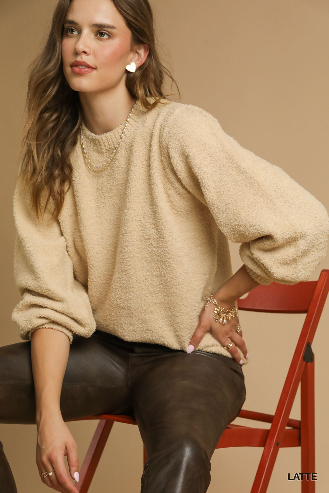 Textured Long Sleeve Sweater with Ribbed Trim, image 5