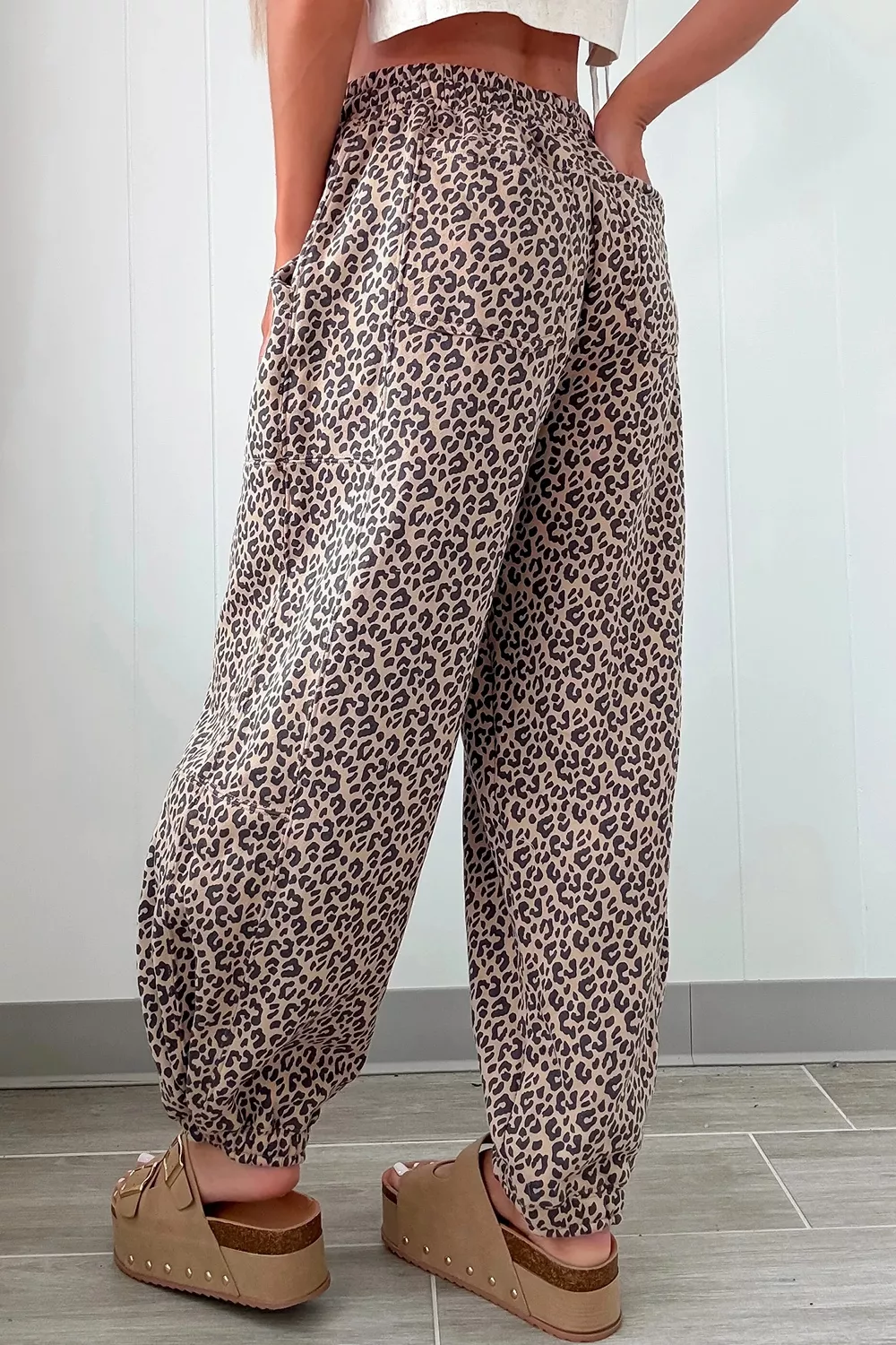 Leopard Print Elastic Waist Ankle Length Pants, image 3