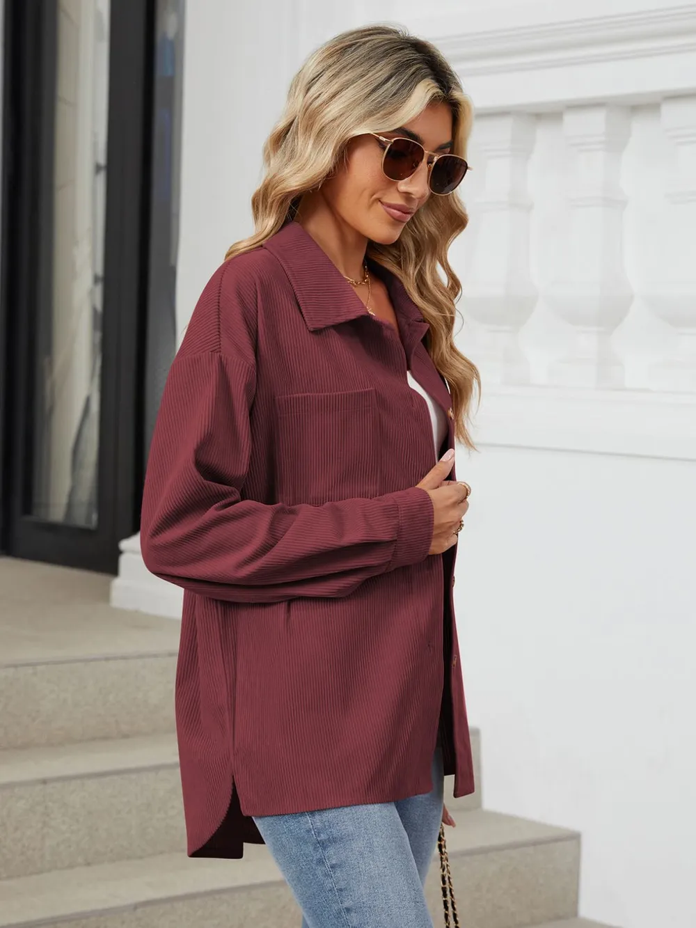 Button Up Long Sleeve Shirt with Breast Pockets, image 19