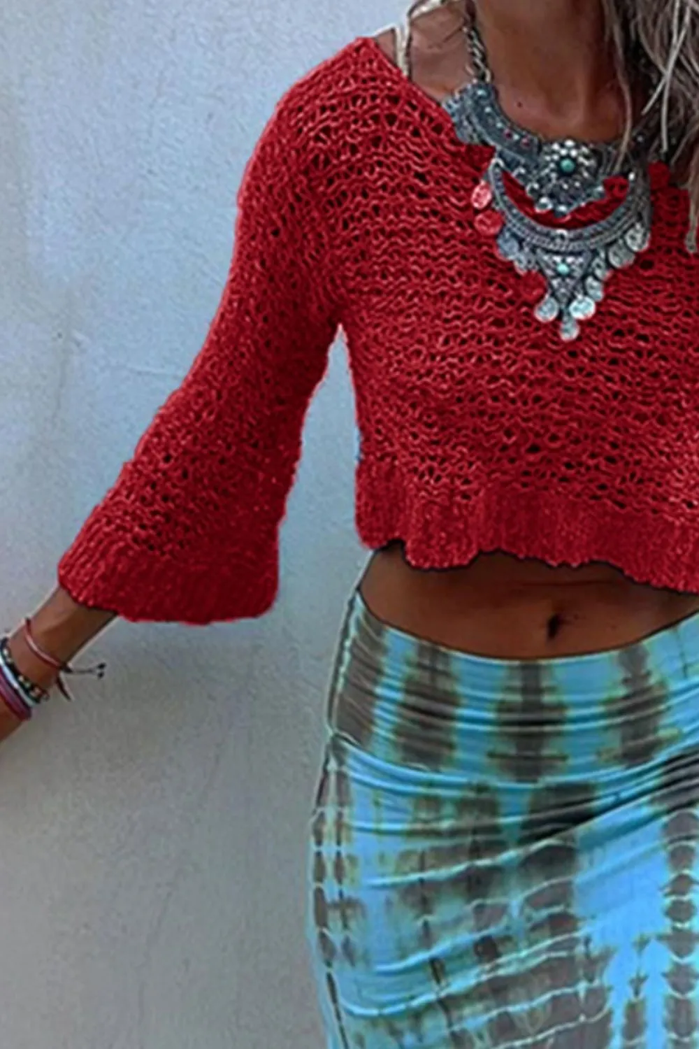 Round Neck Long Sleeve Knit Cover Up, image 11