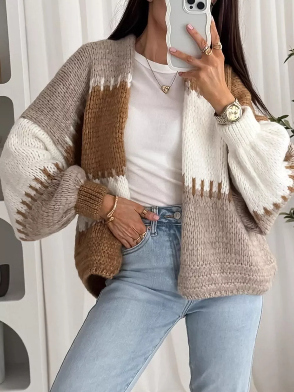 Color Block Open Front Cardigan, image 12