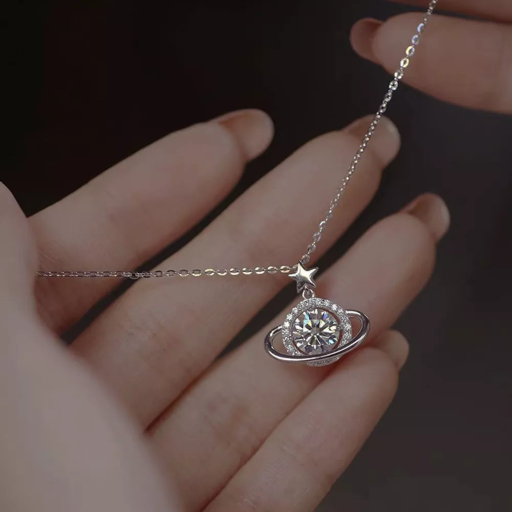1 Carat 925 Sterling Silver Moissanite Planet Pendant Necklace, image 3