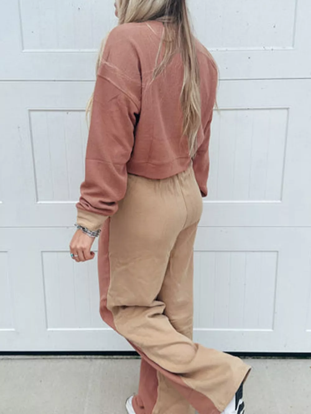 Color Block Long Sleeve Crop Top Drawstring Pant Set, image 3