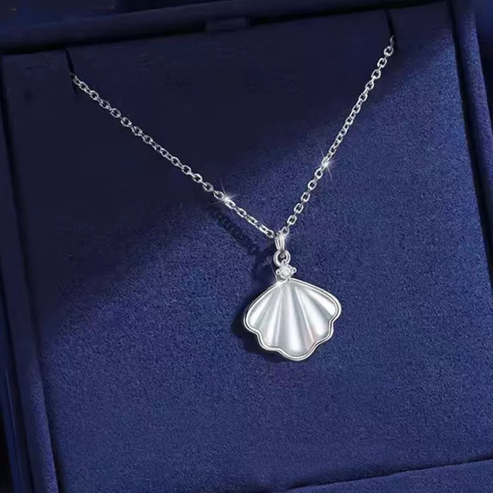 925 Sterling Silver Zircon Shell Necklace