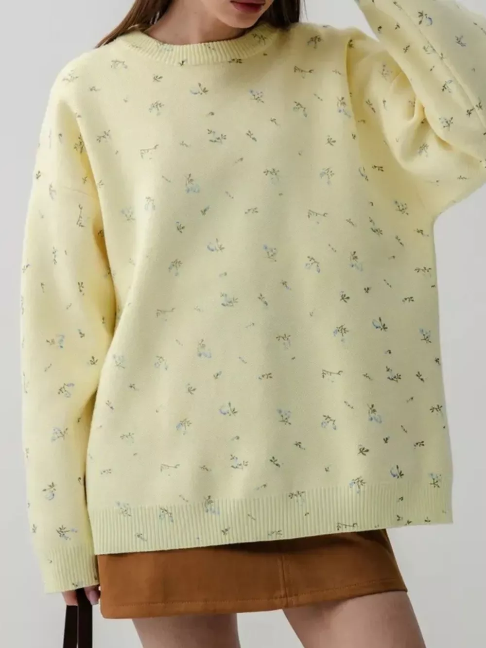 Ribbed Hem Floral Long Sleeve Sweater, image 6