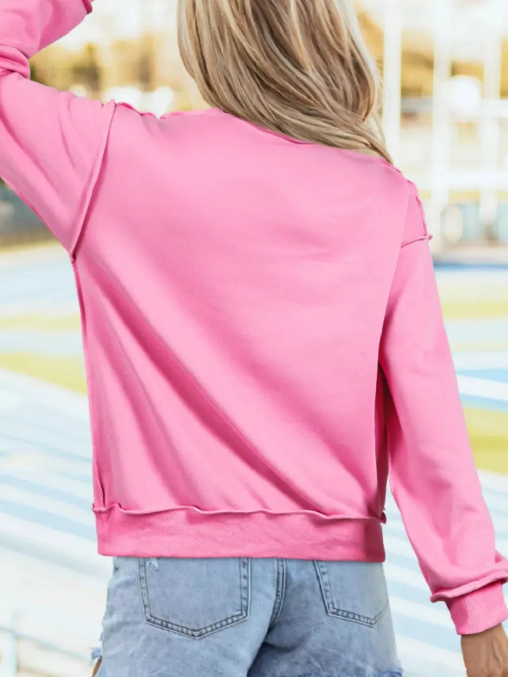Mock Neck Exposed Seam Long Sleeve Sweatshirt, image 7