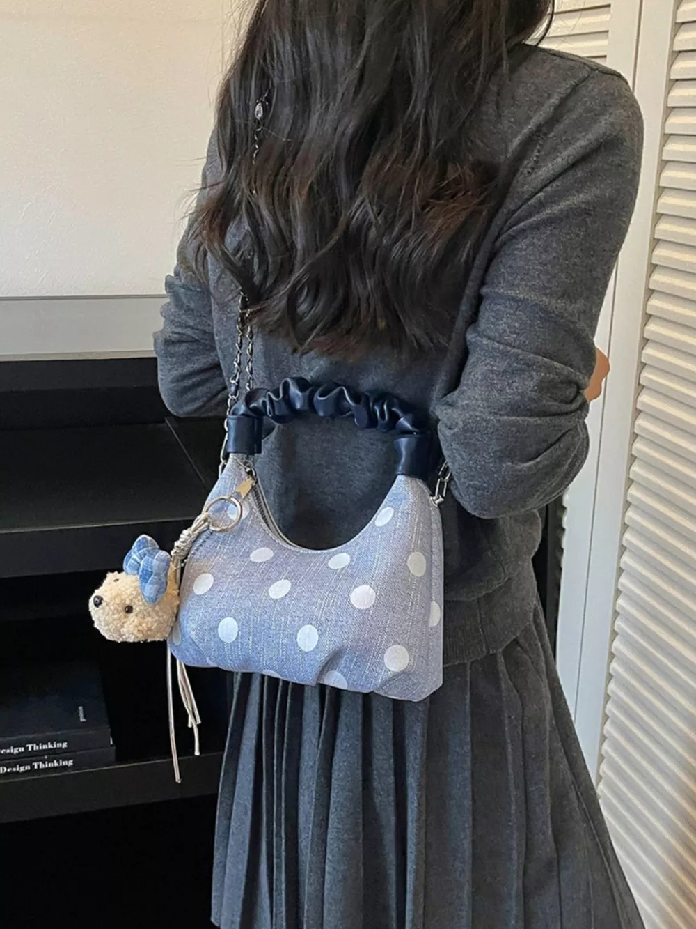 Polka Dot Ruched Handle Crossbody Bag, image 11