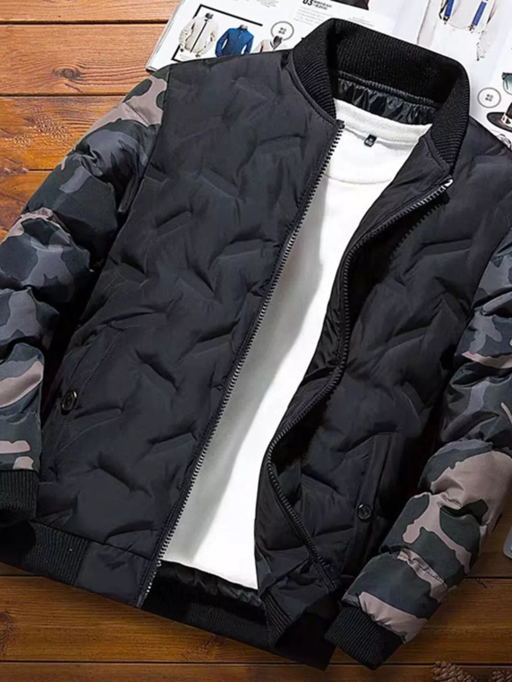Men's Full Size Camouflage Padded Bomber Jacket Plus Size