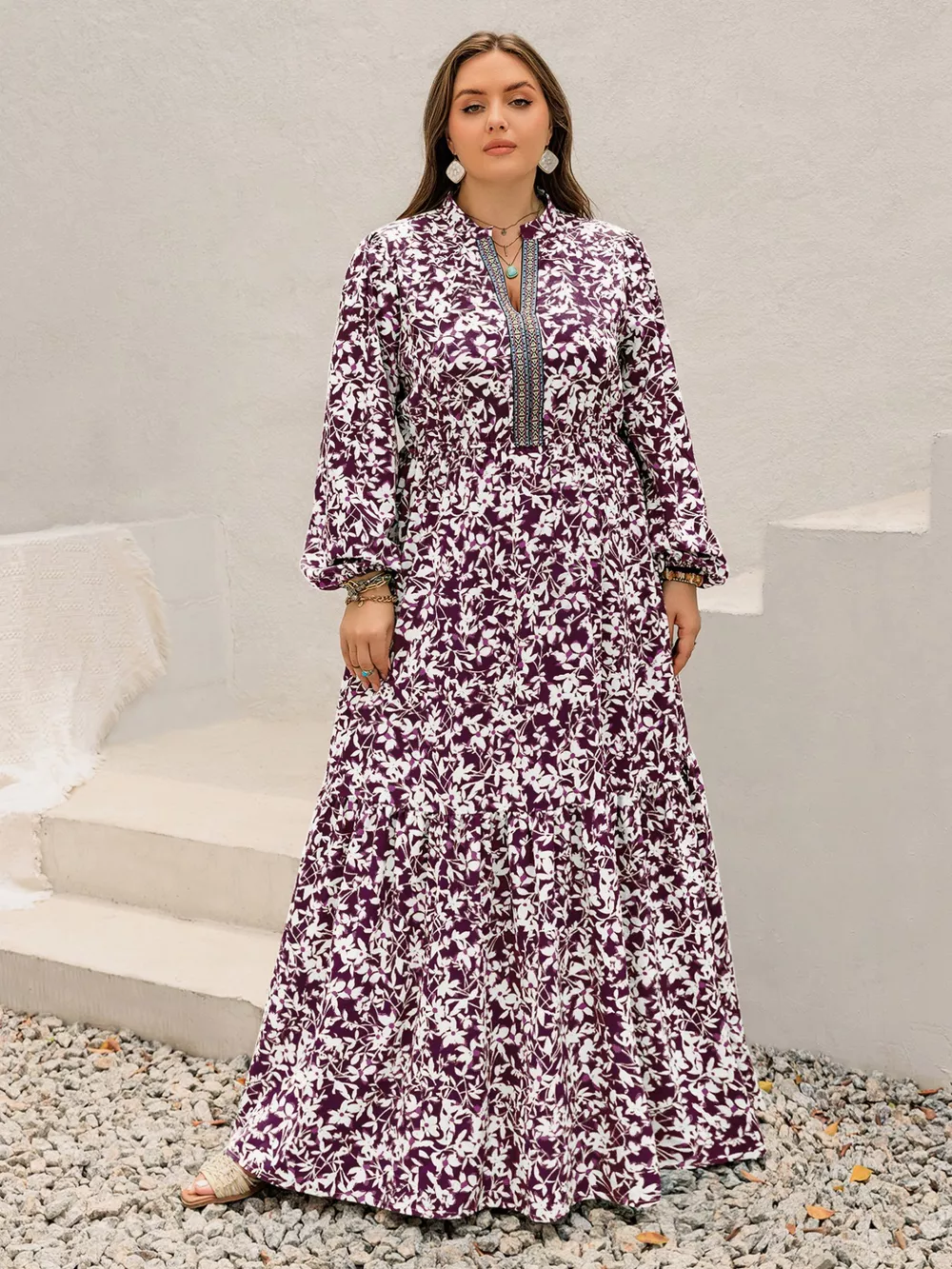 Plus Size Floral Print Maxi Dress with Long Sleeves, image 6