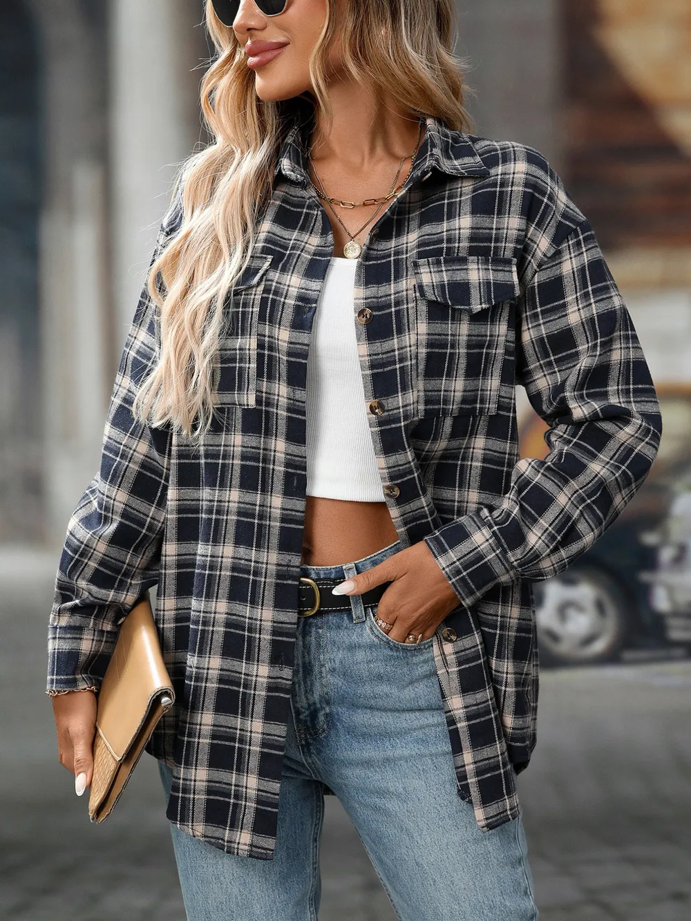 Plaid Button-Down Oversized Shirt, image 24