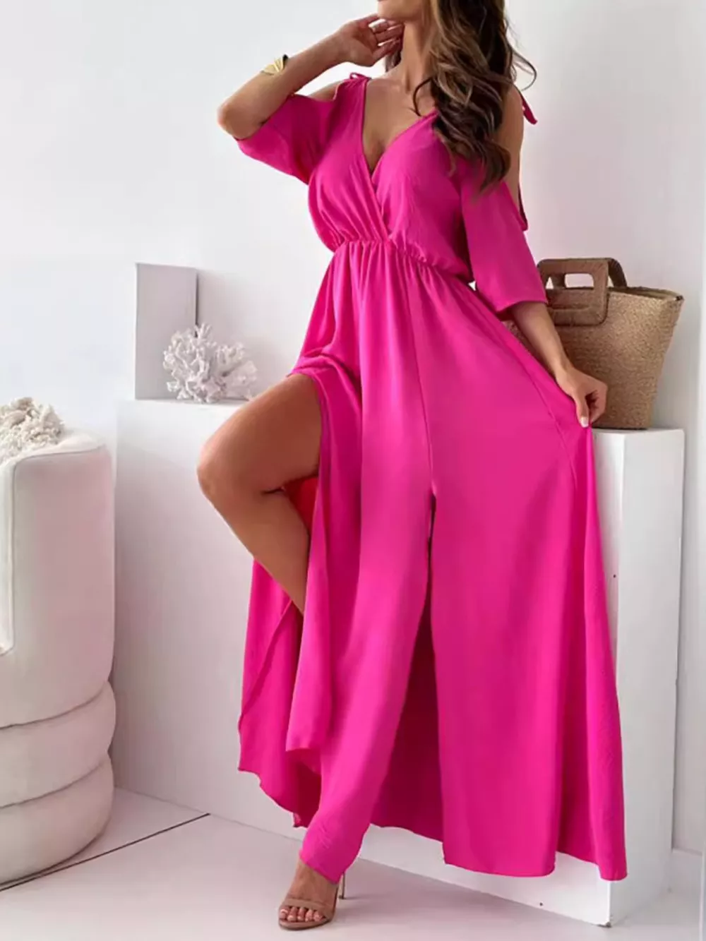 Slit Cold Shoulder Maxi Dress, image 4