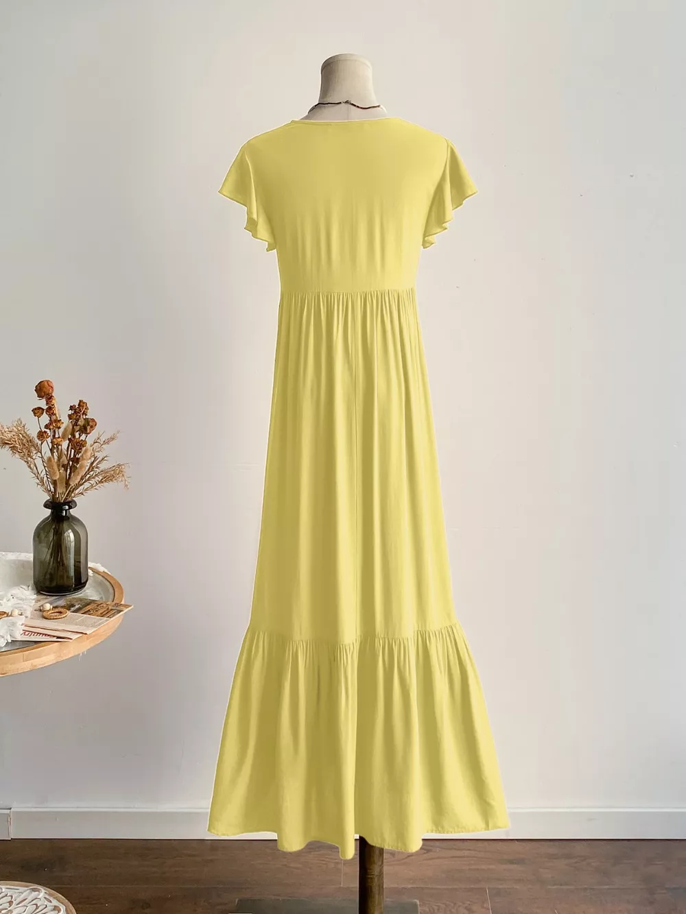 Flutter Sleeve Button Front Maxi Dress, image 5