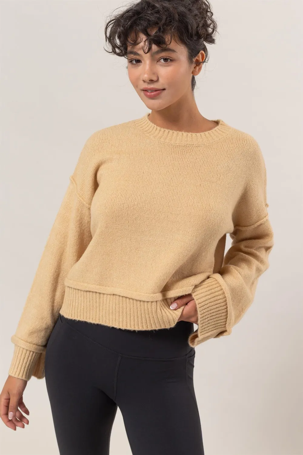 Round Neck Dropped Shoulder Ribbed Sweater, image 5