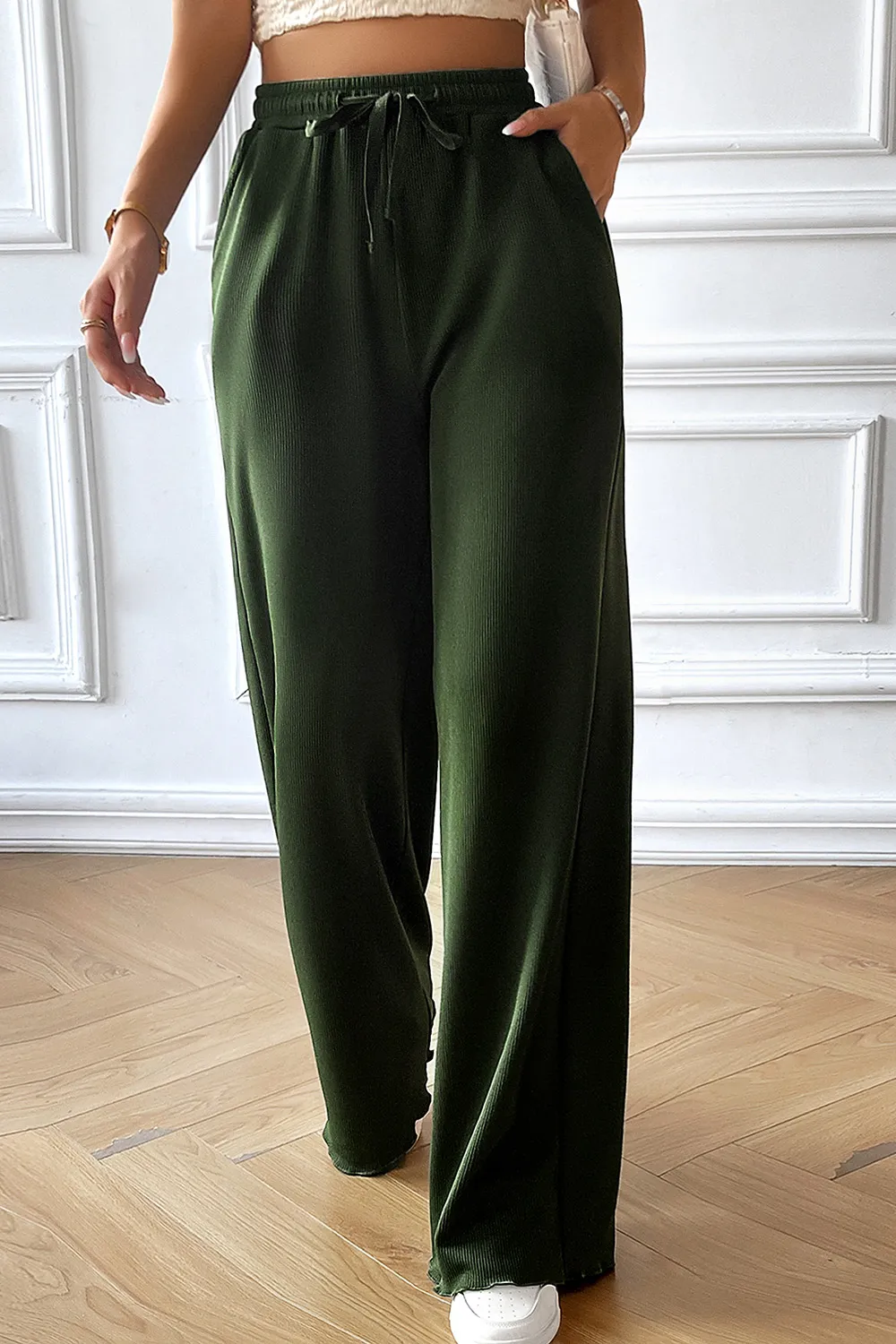 Drawstring Wide Leg Pants with Pocketed, image 13