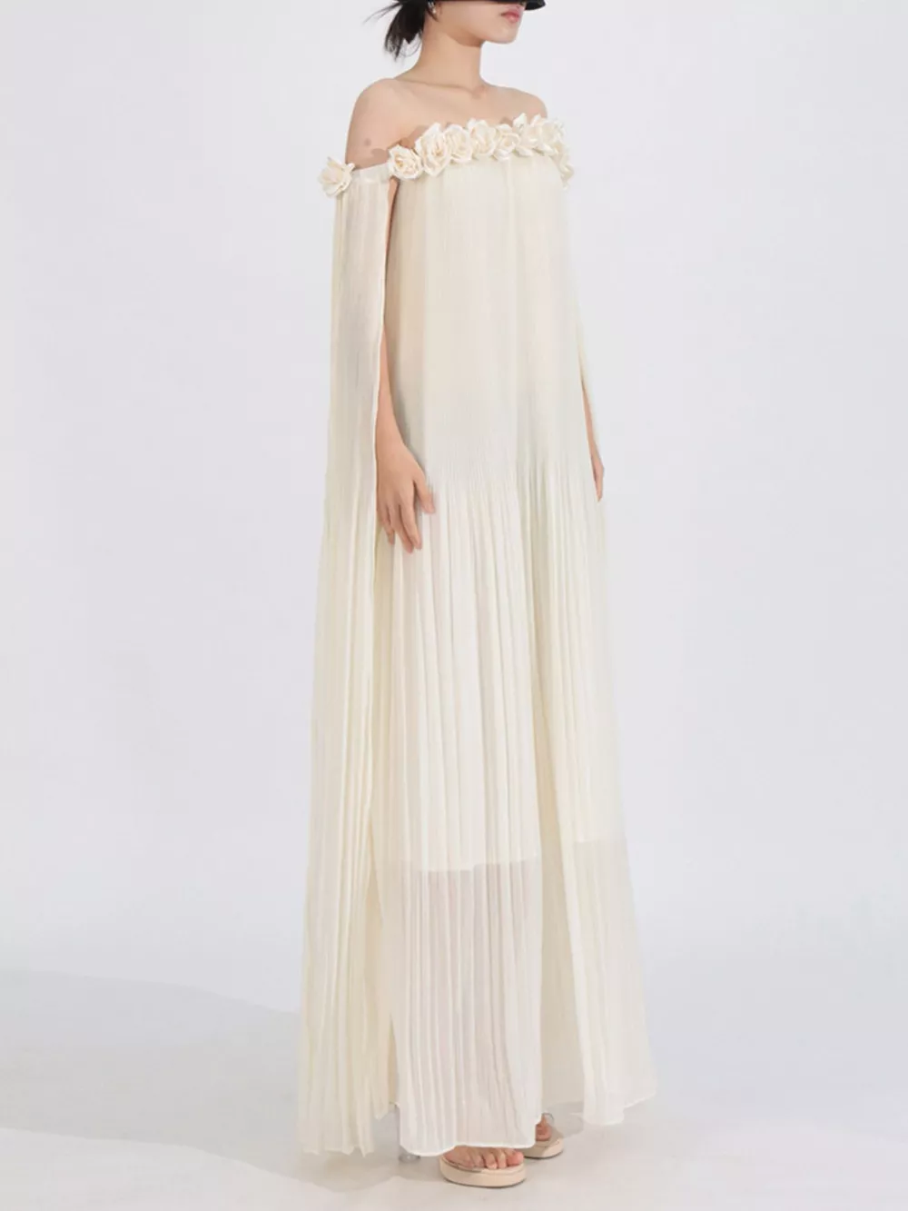 Off-Shoulder Floral Pleated Maxi Dress, image 5