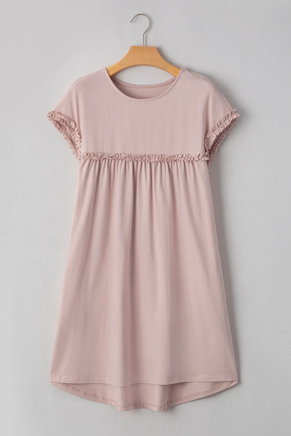 Frilled Trim Crew Neck Cap Sleeve Loose Fit Mini Dress, image 9