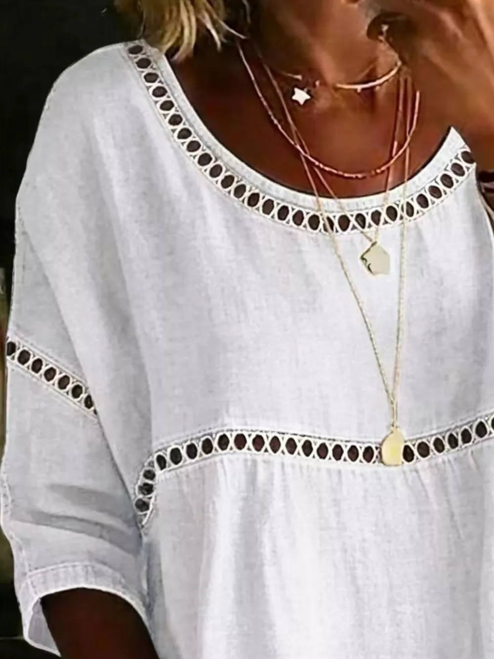 Full Size Hollow Out Round Neck Top Plus Size, image 13