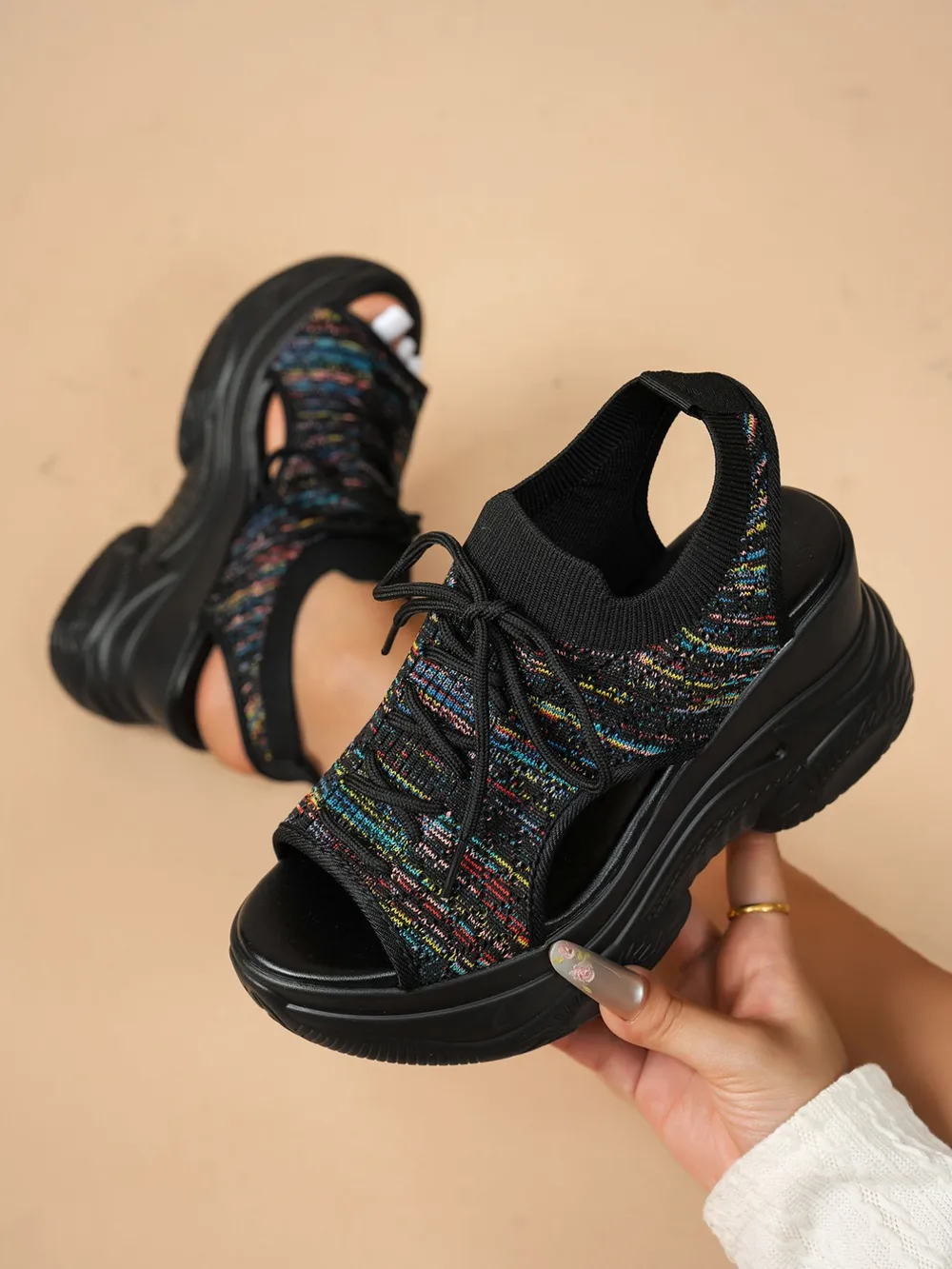 Lace Up Platform Wedge Sandals, image 7