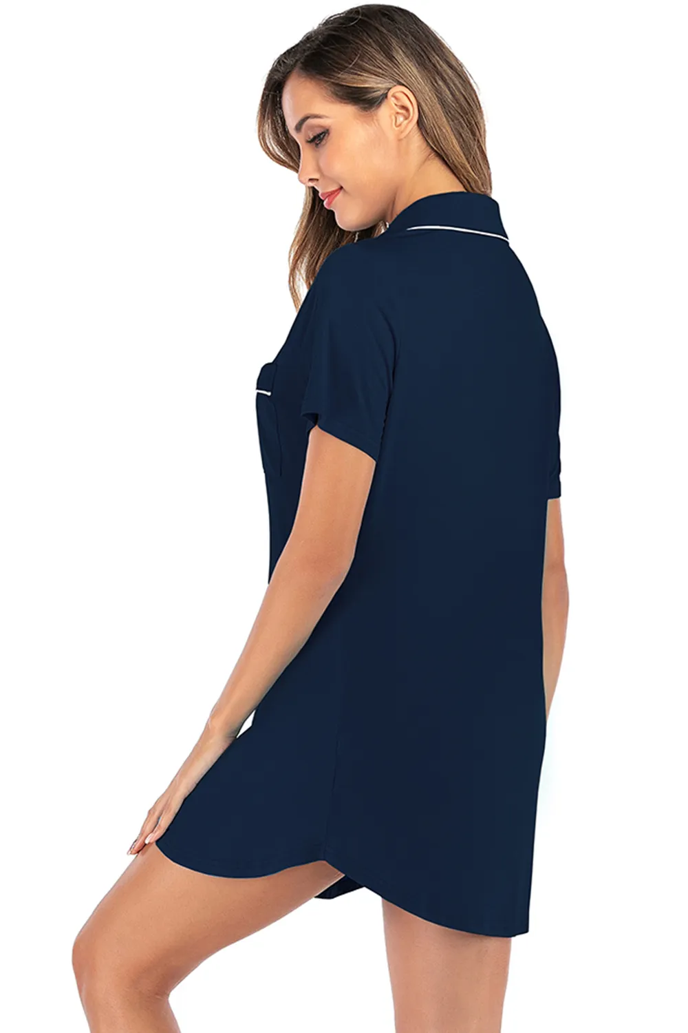 Contrast Piping Pocketed Short Sleeve Lounge Dress, image 10