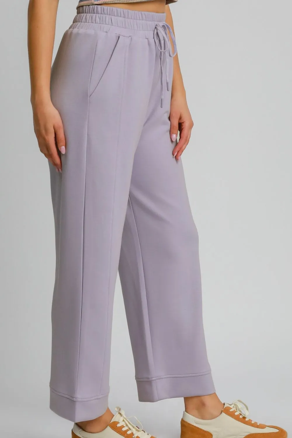 Drawstring Elastic Waist Wide Leg Pants, image 3