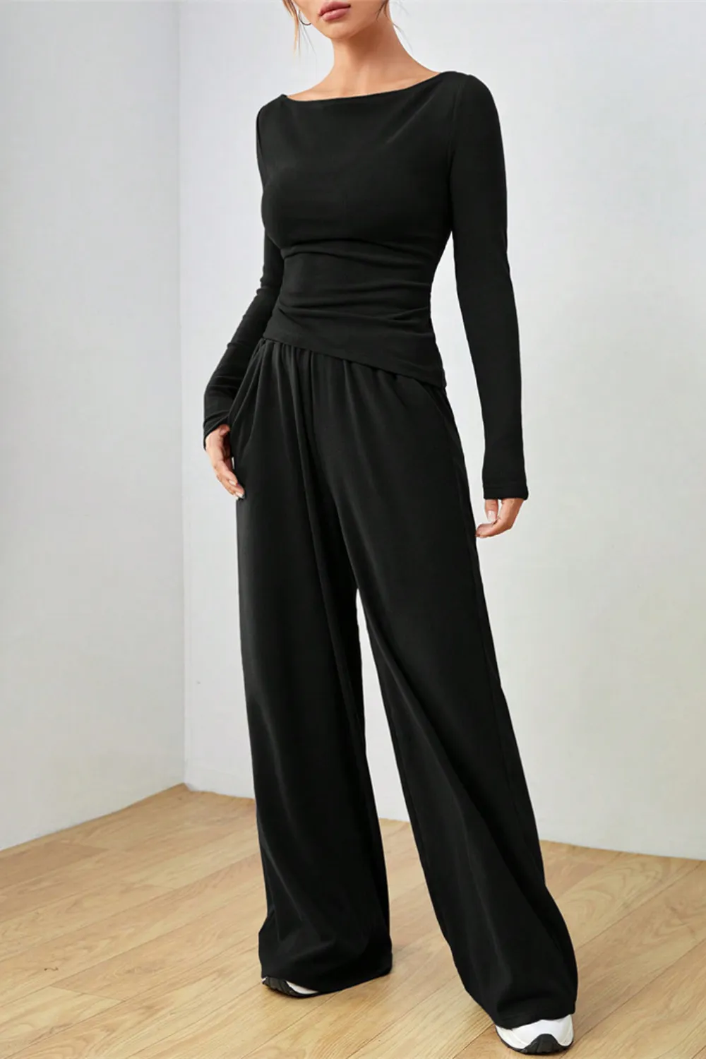 Boat Neck Long Sleeve Top and Pants Set, image 17