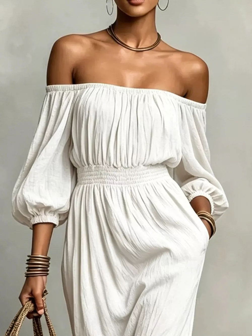 t Off-Shoulder Smocked Waist Maxi Dress, image 8