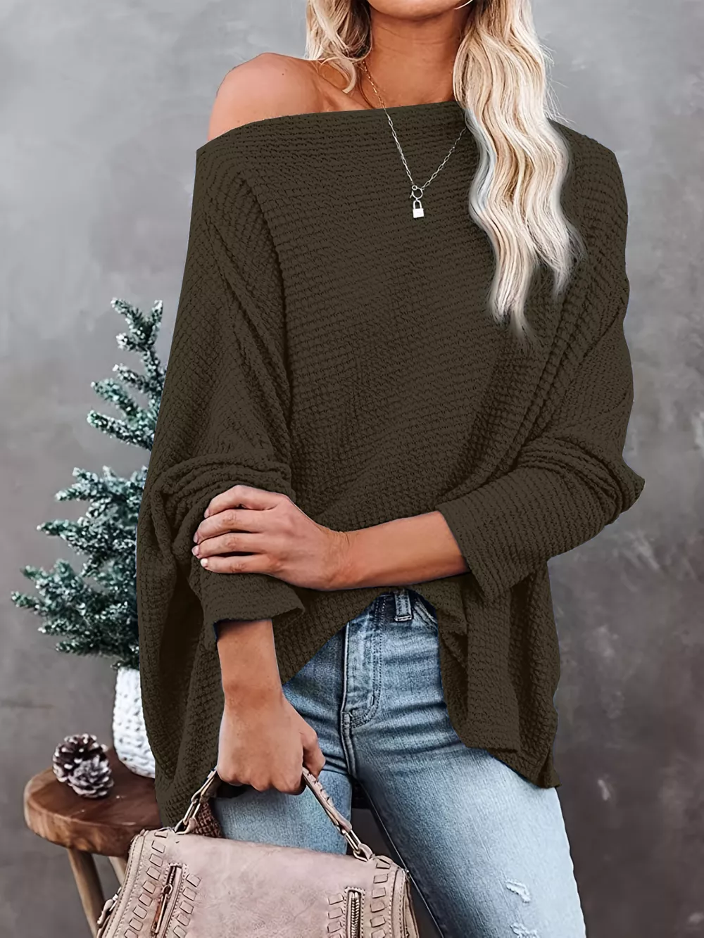 Waffle Knit Boat Neck T-Shirt, image 7