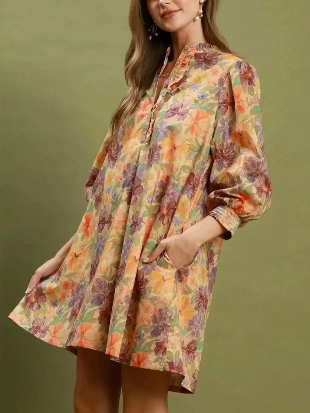 Vintage Floral Print 3/4 Sleeve Dress, image 4