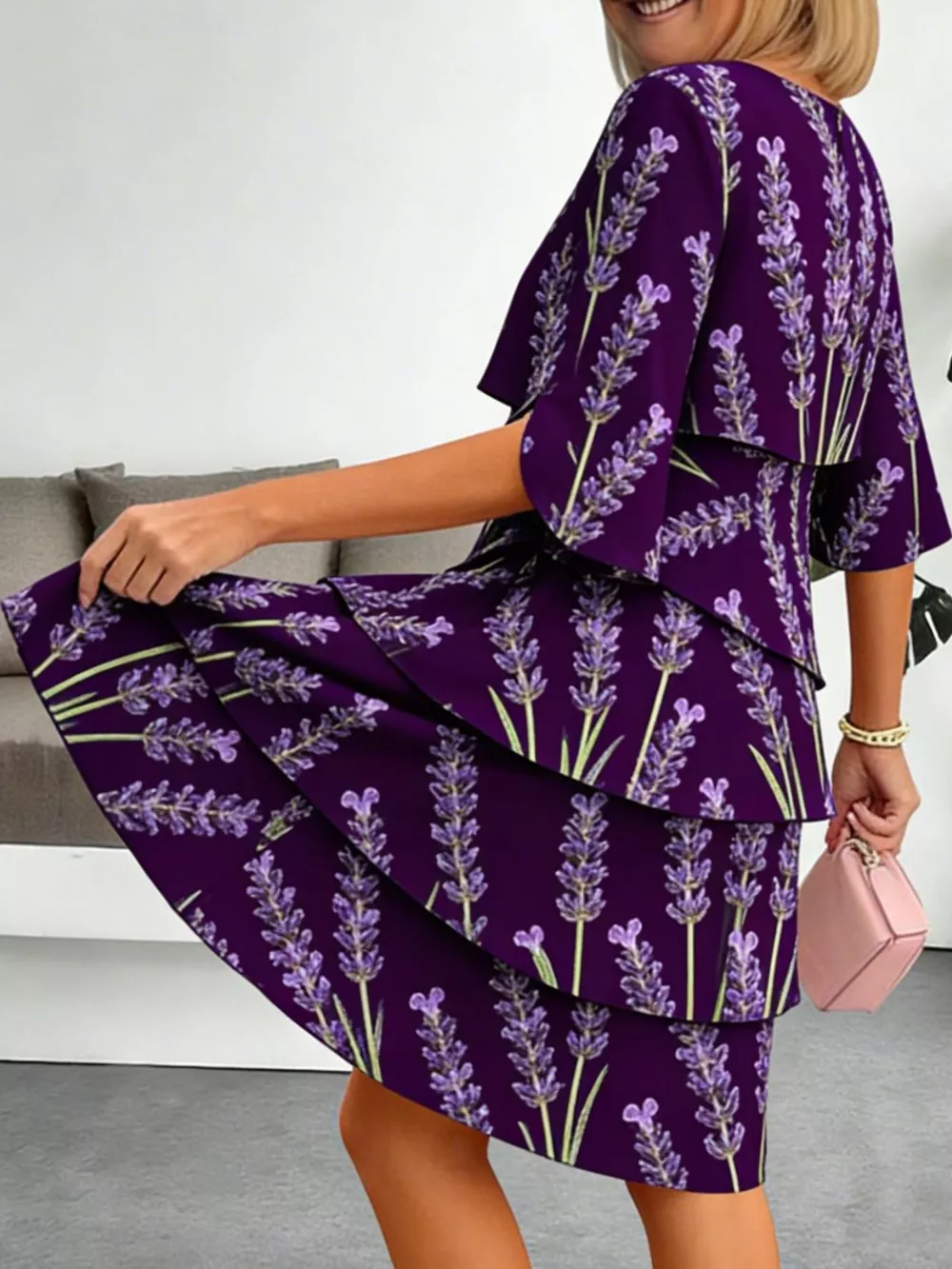 Full Size Floral Print Ruffle Hem Dress Plus Size, image 5