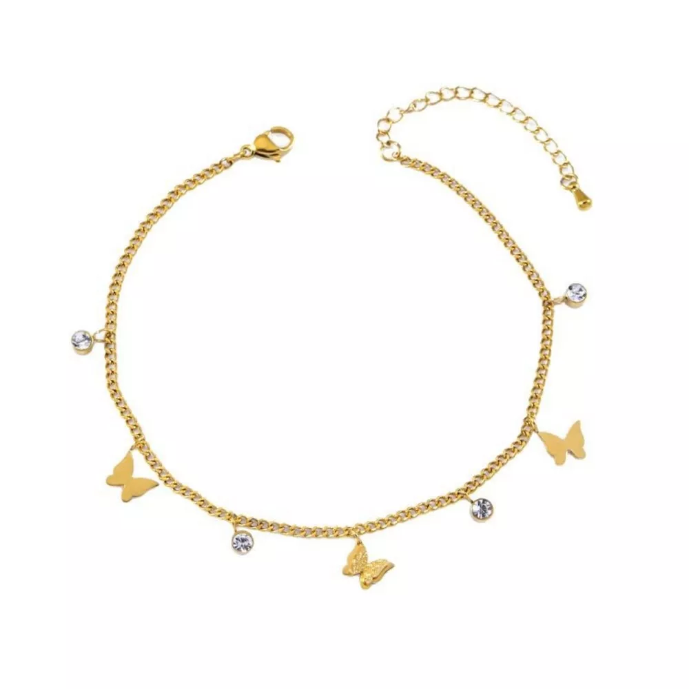 18K Gold-Plated Butterfly Charm Anklet Bracelets, image 5