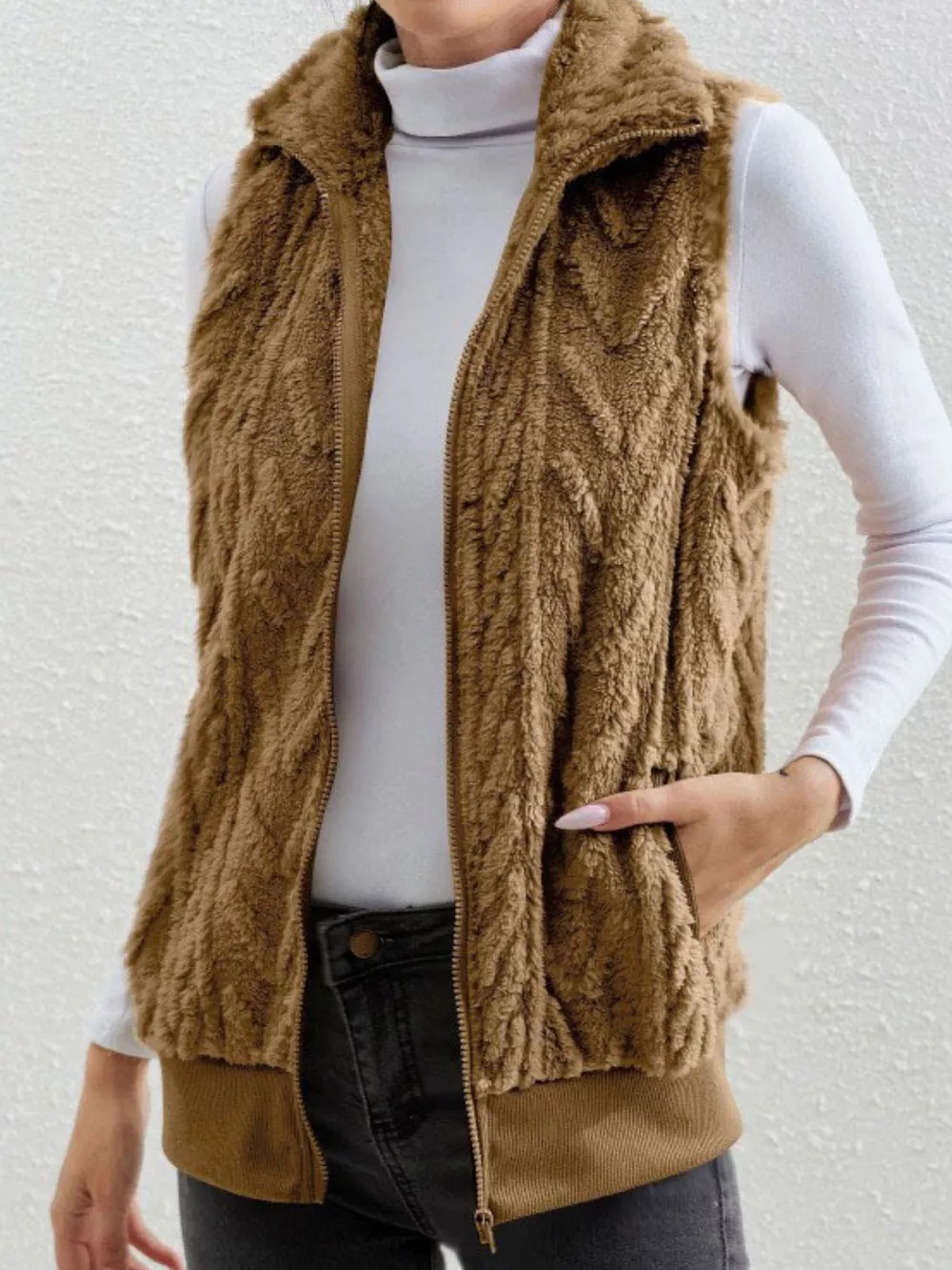 Full Size Cozy Faux Fur Zip-Up Vest Coat Plus Size, image 8