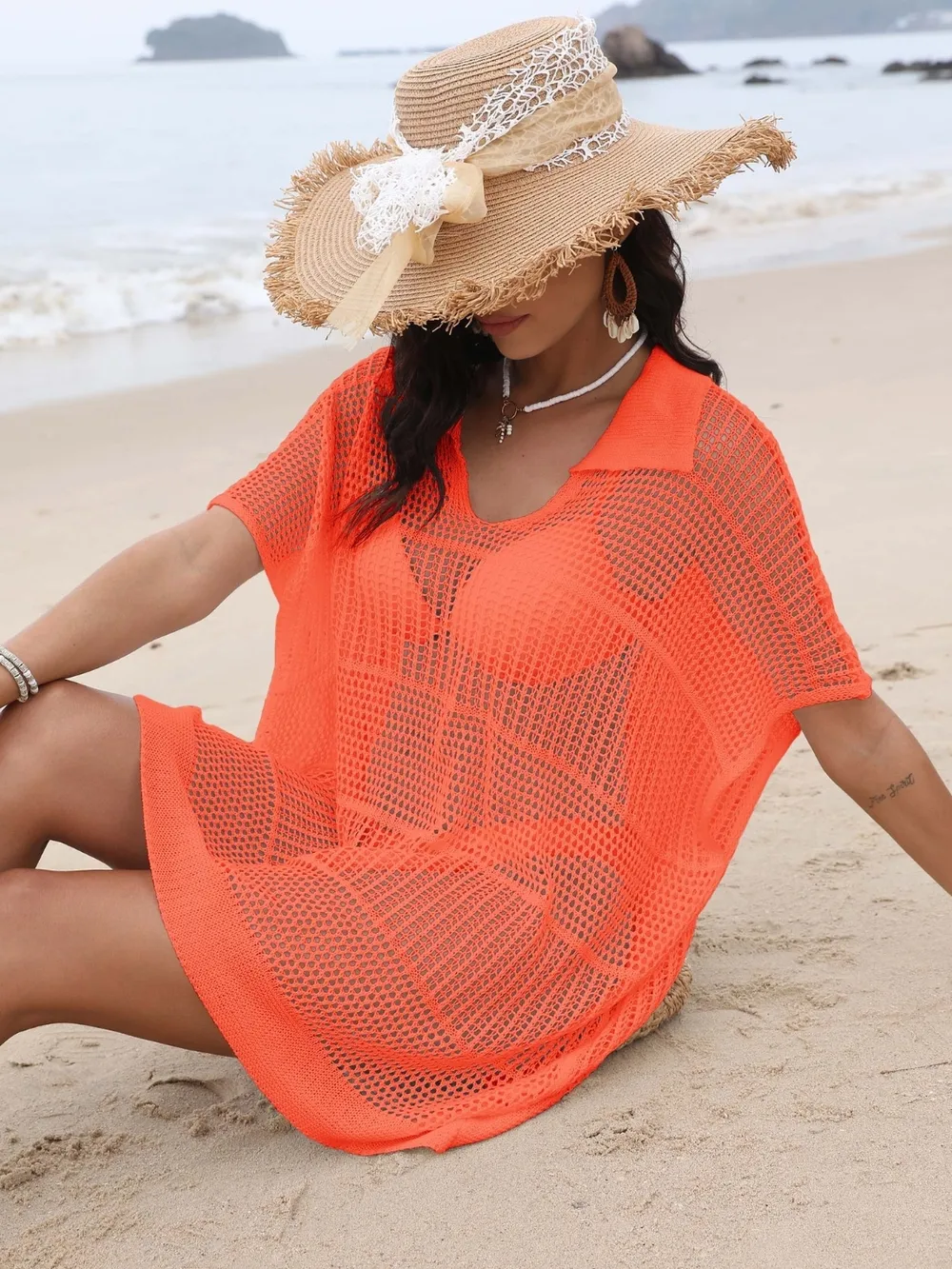 Hollow Out Collared Neck Cover-Up, image 14