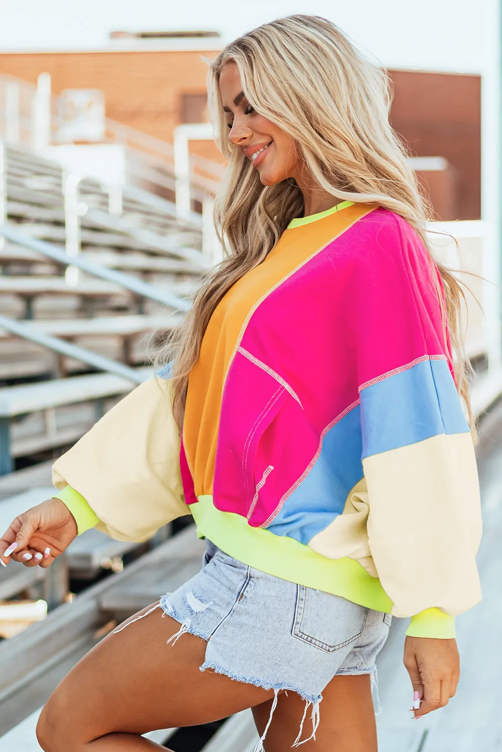Color Block Round Neck Long Sleeve Top, image 10