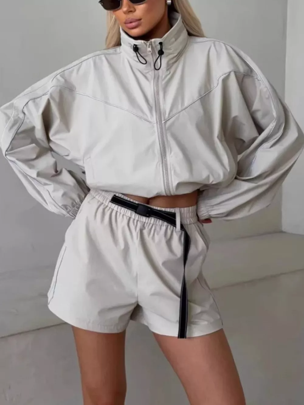 Drawstring Zip-Up Jacket and Shorts Set, image 18