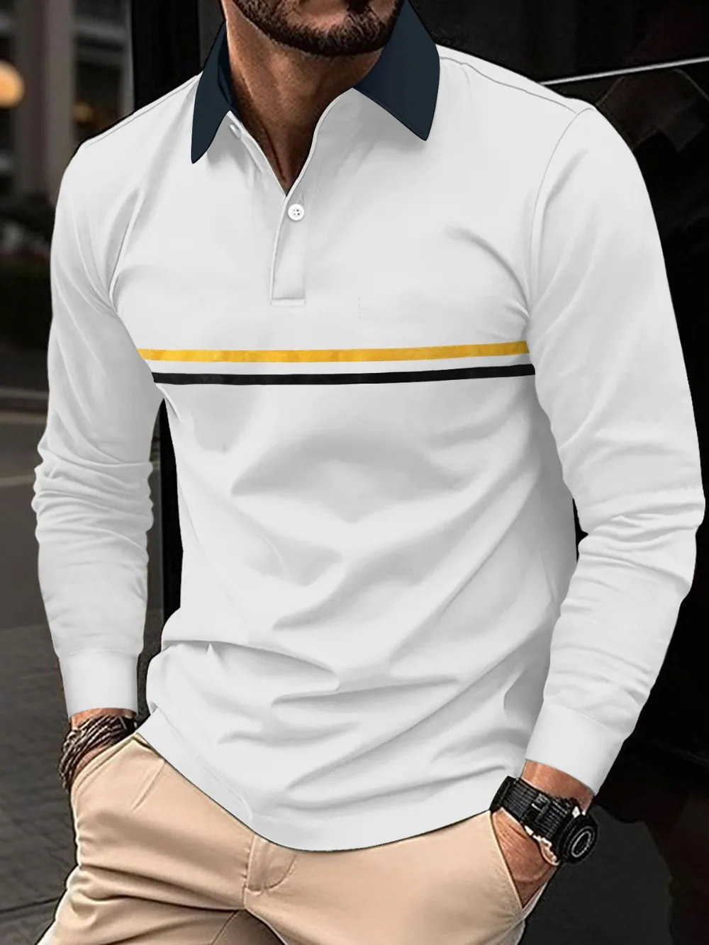 Men's Full Size Collared Neck Long Sleeve Polo Plus Size, image 6