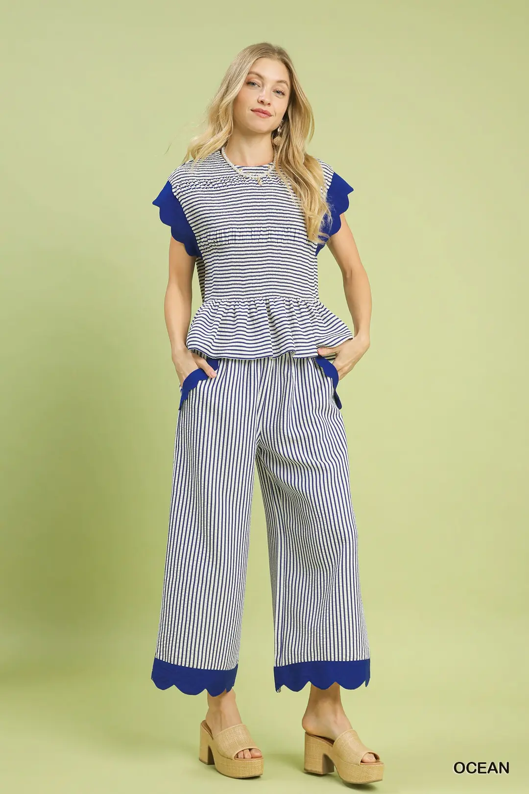 Stripe Ruffle Sleeve Peplum Top, image 6