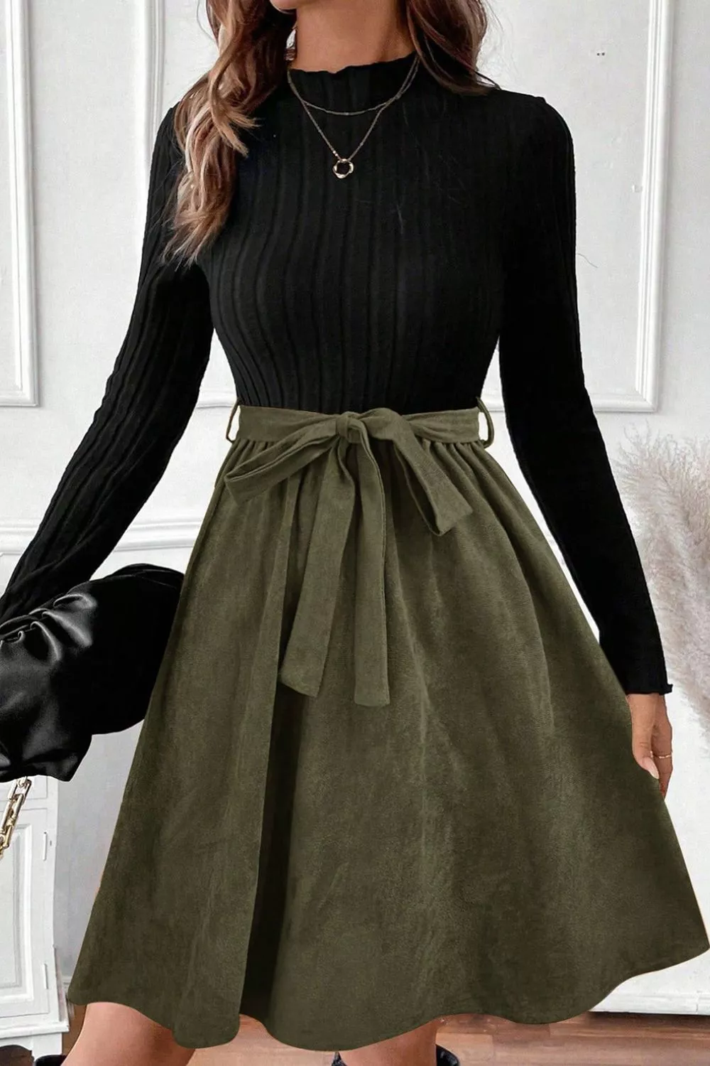 Ribbed Tie Waist A-Line Dress, image 3