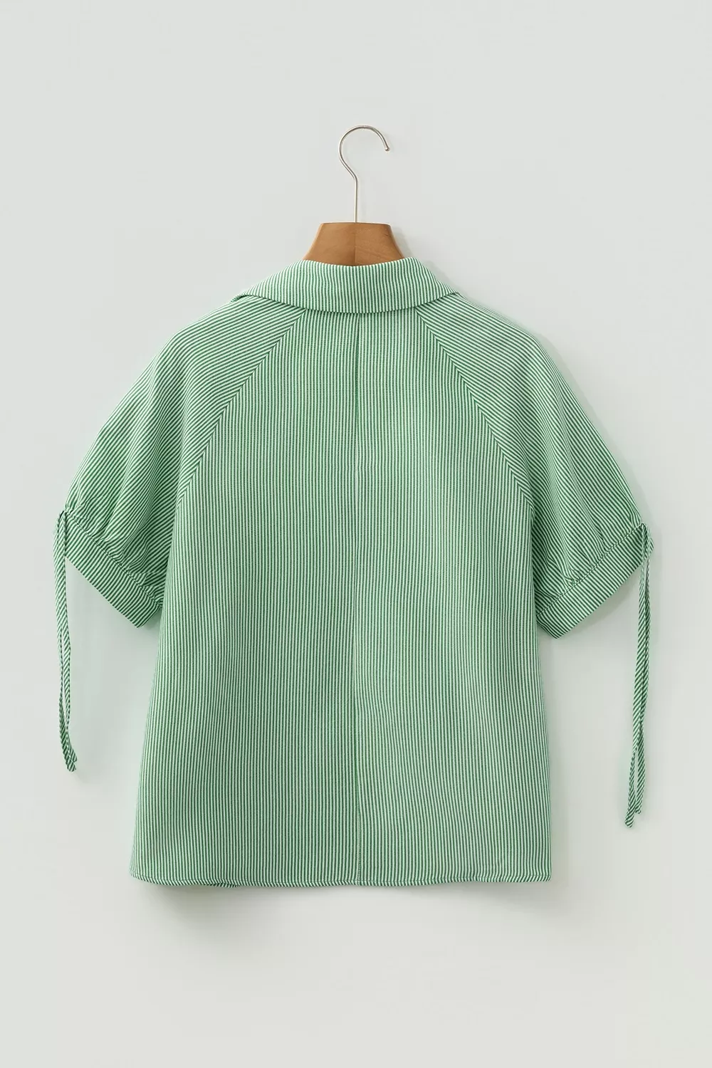 Striped Print Collared Split Neck Half Sleeve Blouse, image 6