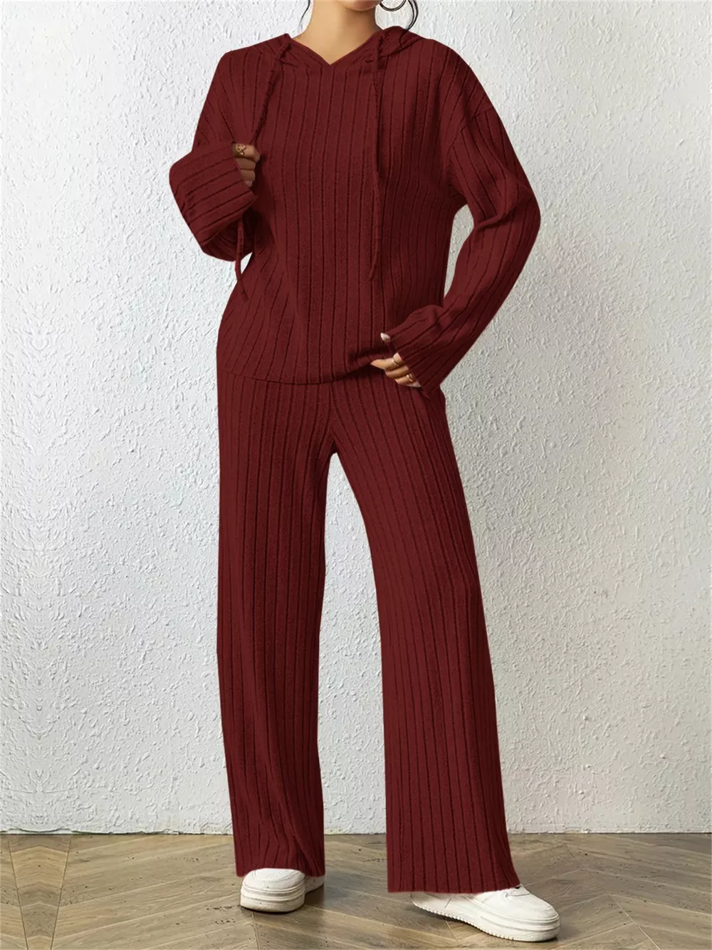 Ribbed Drawstring Hoodie and Pants Set, image 17