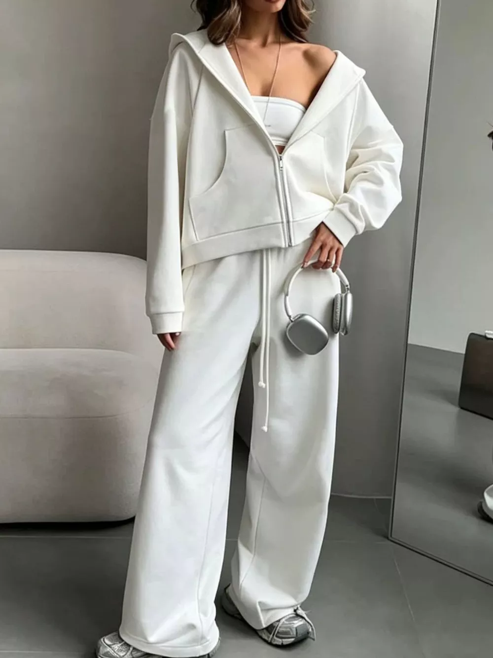 Casual Zip-Up Hoodie and Wide-Leg Sweatpants Set, image 27