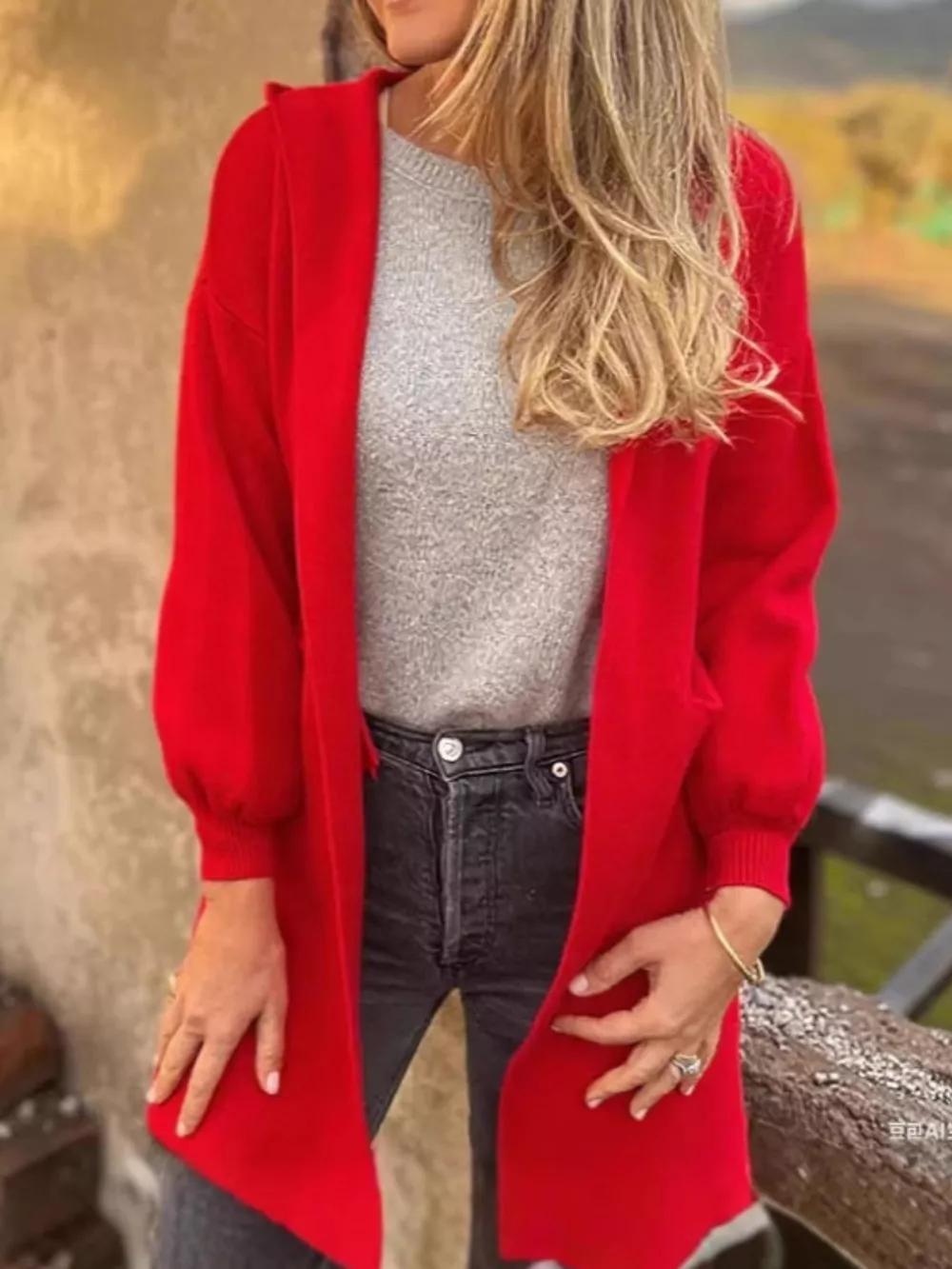 Full Size Open Front Drop Shoulder Hooded Cardigan Plus Size, image 5