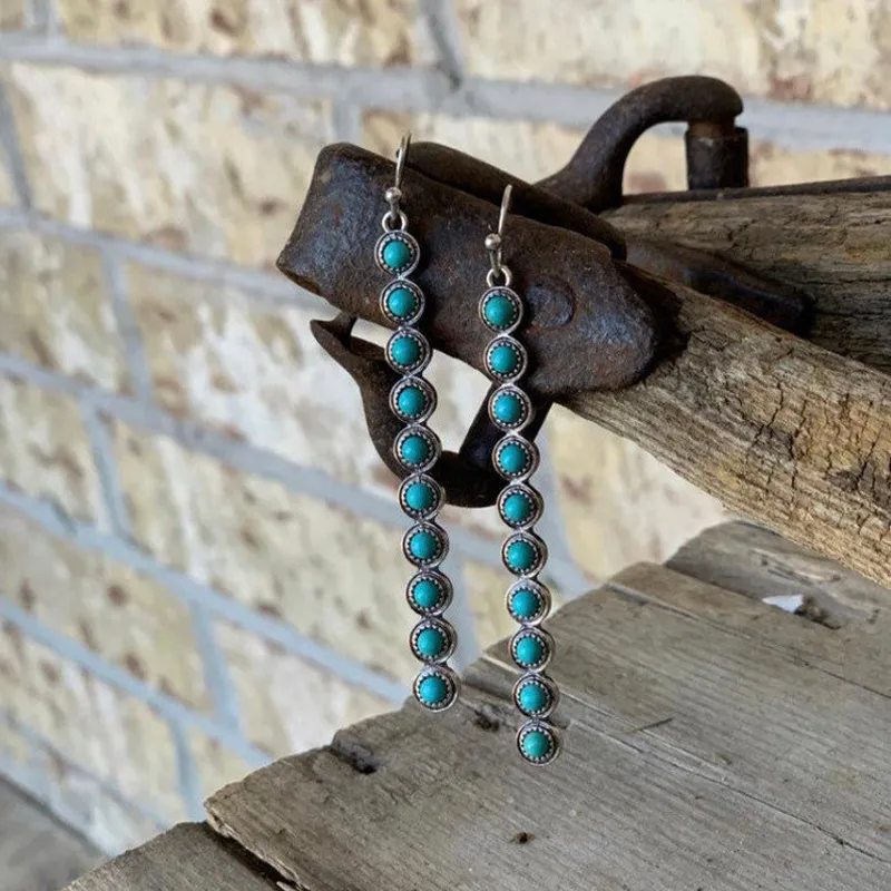 Artificial Turquoise Alloy Bar Earrings, image 2