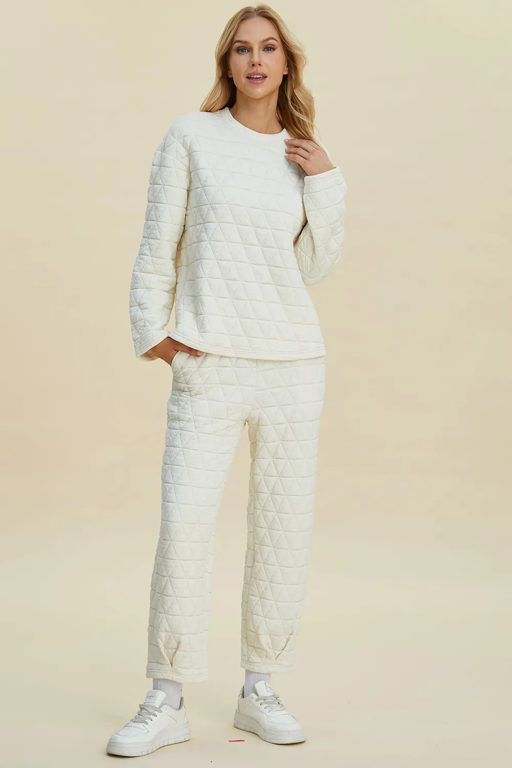 Full Size Texture Round Neck Long Sleeve Top and Pants Set, image 11