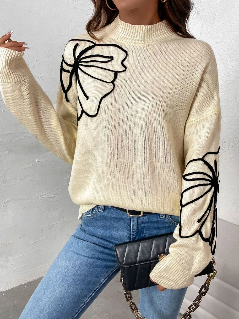 Mock Neck Dropped Shoulder Long Sleeve Sweater, image 5